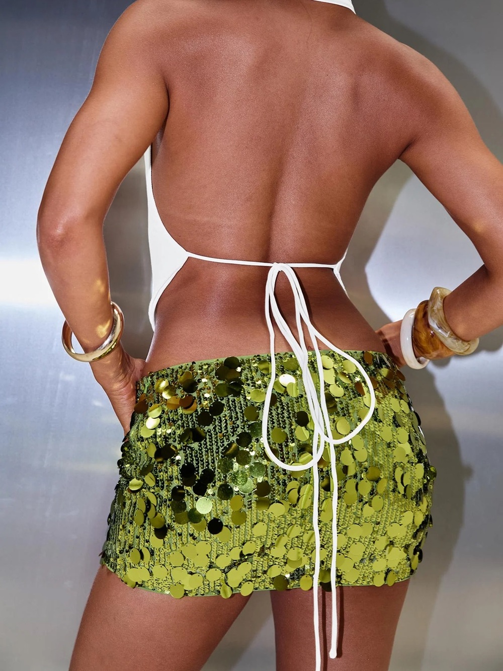 Princess Polly Riego Green Sequin Mini Skirt 6 and top 4 Set - Picture 6 of 8